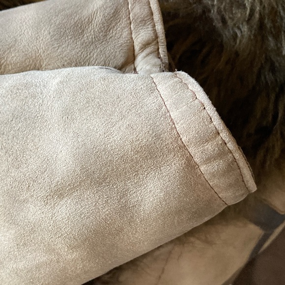 REAL vintage Leather Suede Shearling coat Soviet Chic small FUR CL3 - Picture 4 of 11